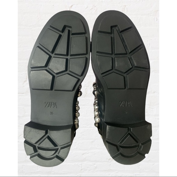 NWT Zara Combat Leather Chunky Chelsea Pearl Black Bikercore Boots - Picture 6 of 8